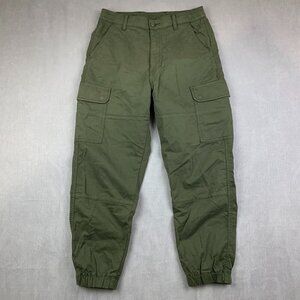 Uniqlo Mens Pants Small 27-30 Army Green Cargo Tapered Drawstring Cotton Spandex